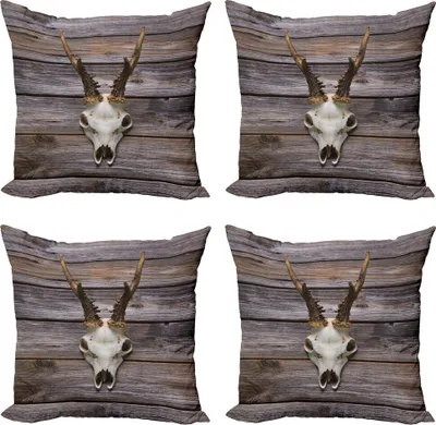 Produktbild von ABAKUHAUS Geweih Kissenbezug Set (4 Stück), Rustic Antlers auf Holz, Moderner Doppelseitiger Digitaldruck, 40 cm x 40 cm, braun Beige