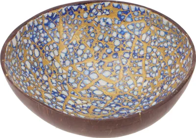Produktbild von Schale aus Kokosnuss, Exotische Dekoschale - Blau/weiß, Braun, Holz, 5*14*14 cm, Schalen