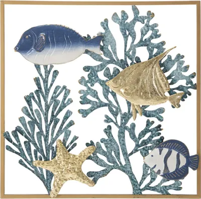 Produktbild von Mauro Ferretti Fisch Wandtafel 50.2x3.8x50.2 cm blau gold