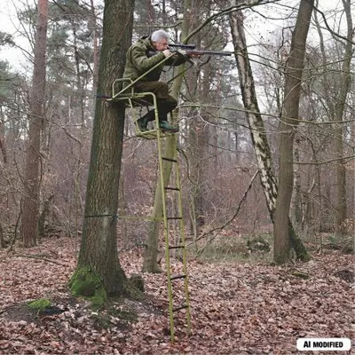 Produktbild von Baumsitz Hirsch olivgrün, 1 Person bis 120 kg, Sitz 45x28 cm, 500 cm Höhe, 19 kg, DEKRA