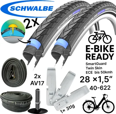 Produktbild von 2x Schwalbe Marathon Plus 28" x 1,5" (40-622) Reifen, Reifenheber, Schläuche AV 17 Set