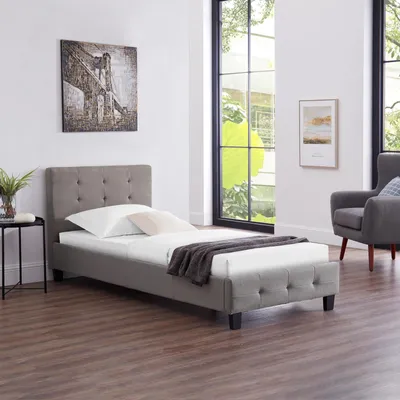 Produktbild von Polsterbett OHIO Bettgestell 90 x 200 cm Einzelbett Designbett inklusive Lattenrost Textilbezug in grau