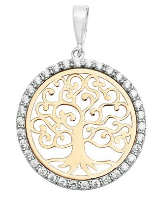 Produktbild von 9 Karat (375) Bicolor Gold Damen - Lebensbaum Anhänger mit Zirkonia - 28mm*20mm; TRS20484
