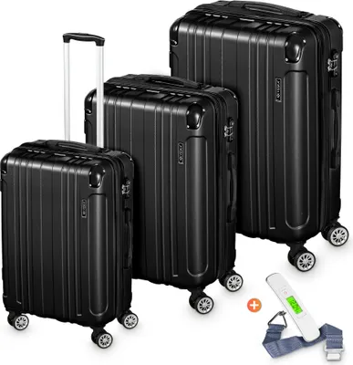 Produktbild von Hartschalenkoffer Kofferset 3 teilig mit TSA Zahlenschloss 4 Rollen ABS-Hartschale, Reisekoffer Trolley Rollkoffer Koffer - schwarz