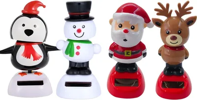 Productafbeelding van Wiebelfiguur op zonne-energie - Set van 4 - Kerstfiguur - Eland - Swingende kerstman - Dansend figuur - Kantoor - ()