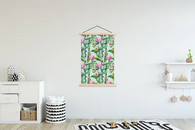 Produktbild von MuchoWow® Textilposter Blatt - Flamingo - Tropisch 120x180 cm mit holzfarbenen Rahmen - Textil-Plakat