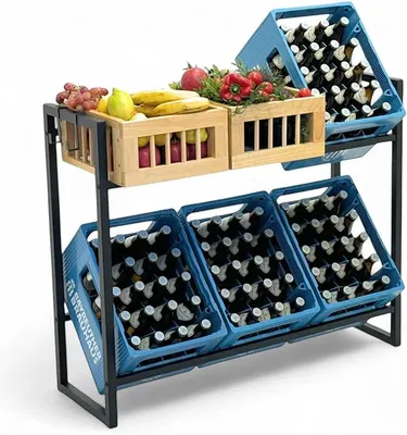 Produktbild von Getränkekistenregal 6 Kisten mit Gitter Haken 100 cm Metall 96598 Getränkeregal Kistenregal Getränkekistenhalter