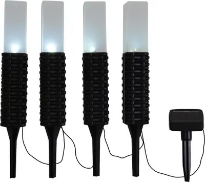 Produktbild von Näve Leuchten LED Solarleuchte MERLE mit LED Platine LED Solarleuchte MERLE mit LED Platine 4er-Set LED-Outdoor-Erdspieß "MERLE", Lampe für den Außenbereich im Modern-Style, aus Kunststoff in schwarz, 5,5 x 5,5 x 26 cm, mit LED Platine – mit Schiebeschalter – Dämmerungssensor