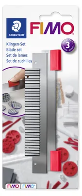 Produktbild von STAEDTLER FIMO 8700 04 Klingen Blisterkarte mit Klingen-Set, 3 tlg. (starr, flexibl, geriffelt)