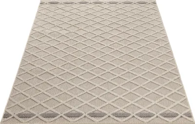 Produktbild von Outdoor Teppich Wetterfest 240x340 Rechteck Beige für Camping Garten oder innen Rauten Design aus Polypropylen
