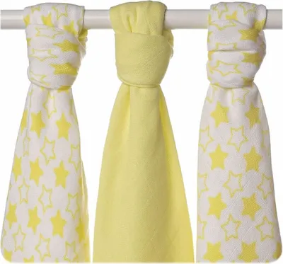 Produktbild von XKKO Bamboo Mullwindel 70x70 3er-Set Little Stars Lemon