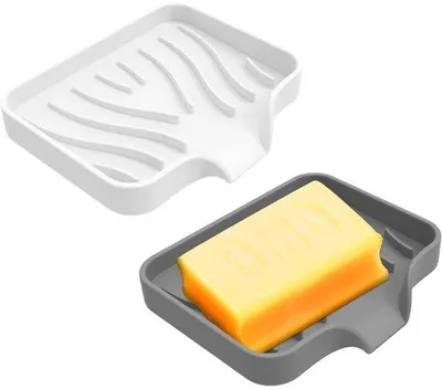 Imagen del producto de Unyqoos® - Juego de 2 jaboneras de silicona con desagüe, antideslizantes y con sistema de goteo – aptas para lavavajillas, que ahorran espacio, ideales para baño y cocina