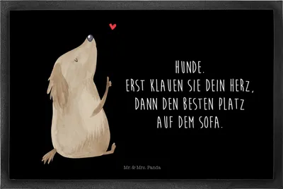 Produktbild von Mr. & Mrs. Panda Schmutzfangmatte Hund Liebe 40 x 60 cm - Schwarz - Geschenk, Sprüche, Herz, Bodenvorleger, Türmatte, Fussmatte, fußmatte, Hunde, Fußabtreter