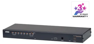 Produktbild von ATEN 1-Local/Remote Share Access 8-Port Multi-Interface Cat 5 KVM over IP Switch, 1920 x 1200 Pixel, Ethernet/LAN, WUXGA, 8,7 W, Schwarz