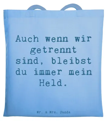 Produktbild von Mr. & Mrs. Panda Shopping Tasche Spruch Trennung von den Eltern Held - Sky Blue - Geschenk, Einkaufstasche, wahre Helden, Laptoptasche, liebevolle Verbindung, Motivation