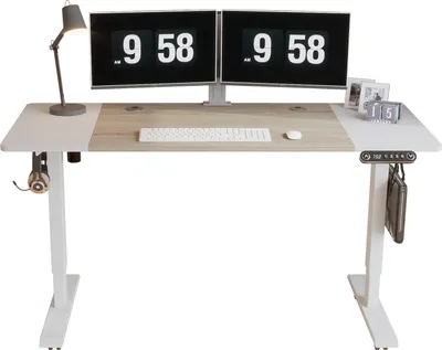 Produktbild von Hilodesk Sitz-Stehpult, Weiß, 160 x 76 cm, elektrisch höhenverstellbar, 4 Höhen Memory-Funktion, Rollen, geräuscharm, Auffahrschutz, Büro & Home-Office, Metall & MDF