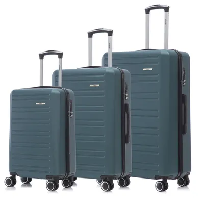 Produktbild von Suitcase Set, Rollkoffer Handgepäck, Kofferset, mit 4 Rollen 360°, Hartschalenreise Zahlenschloss, Weicher Gummigriff (3er Set, M,L&XL, Dunkelgrün)