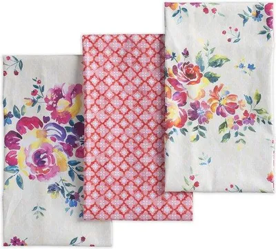 Productafbeelding van Unyqoos® 3-delige set keukendoeken, 100% katoen, 50 x 70 cm – multifunctionele theedoeken en barhanddoeken met een aquarelrozenprint