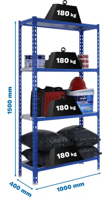 Produktbild von Metallregal SIMONCLICK PLUS 4/400 1500 BLAU/VERZINKT