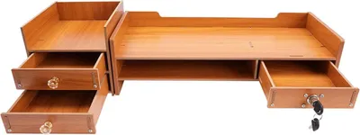Obrázok produktu pre Drevený organizér na stôl - Stolová doska so zásuvkami - 65,5 x 20 x 13,5 cm - Možnosť vlastnej montáže - Svetlosivá