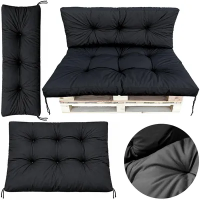 Image de Coussins de jardin pour palettes 120 x 80 + 120 x 40, imperméables, assise et dossier noirs