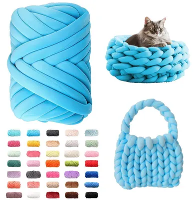 Immagine prodotto di Lana per uncinetto, 500g/16m, spessore 2cm, colore azzurro, filato tubolare ideale per coperte e borse