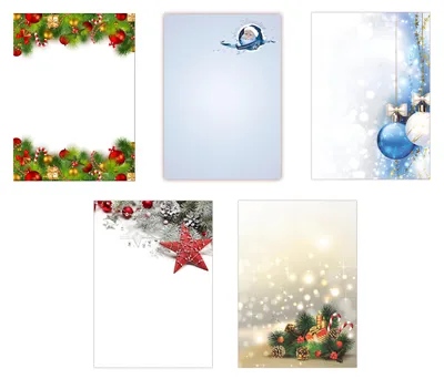 Produktbild von 5 x 5 Blatt Motivpapier Briefpapier Mix DIN A4 Weihnachtsmann Kugeln Sterne Kristalle (Weihnachten-5229)
