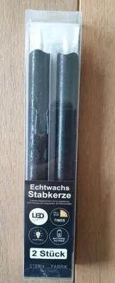 Produktbild von 2er Set LED Stabkerze Batterie Timer Echtwachs 25cm schwarz warmweiß