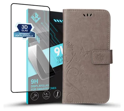 A phone case and screen protector are displayed against a white background.