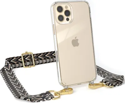 Produktbild von EAZY CASE Handykette - Verstellbarer Trageriemen kompatibel mit Apple iPhone 12 / 12 Pro, Handykordel mit transparenter Silikon-Hülle, Band in Grau