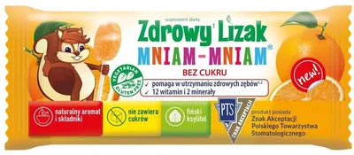 LIZAK O SMAKU POMARAŃCZOWYM Z WITAMINAMI I MINERAŁAMI BEZGLUTENOWY 6 g - MNIAM MNIAM STARPHARMA