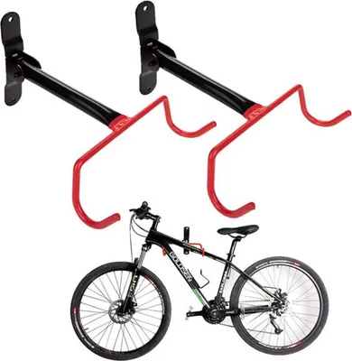 Produktbild von 2er Set Fahrrad Wandhalterung | Fahrradhalter Garage | klappbare Wandhalterung für Fahrräder | platzsparende Fahrradaufhängung Wand Montage mit Doppelhaken | Kinderfahrrad Fahrradträger | Fahrradhaken