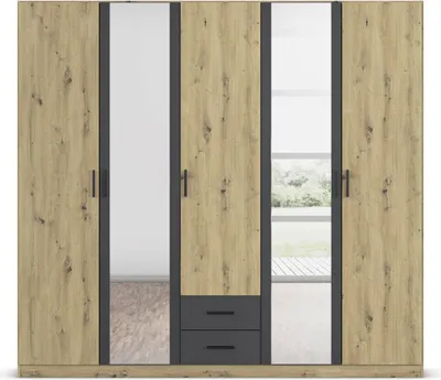 Produktbild von Rauch Kleiderschrank DESPINA, 5 Türen, 2 Spiegeltüren, Grau Metallic, 3 Kleiderstangen