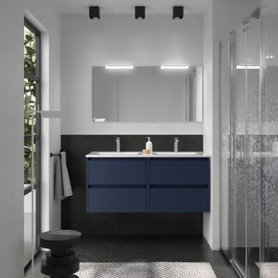 Immagine prodotto di Set di mobili da bagno Salgar NOJA 1200 4 cassetti BLU SATIN + lavabo + specchio