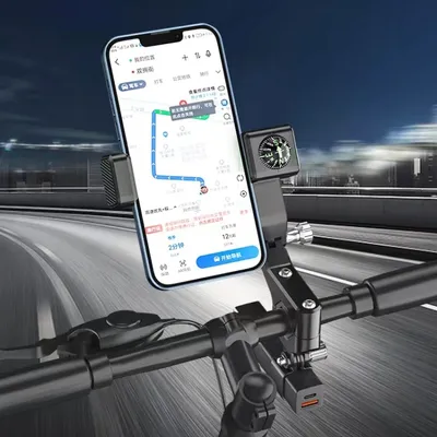 Produktbild von Motorrad Sphärische Kompass Telefonhalter, Lenker mit Licht (schwarz)