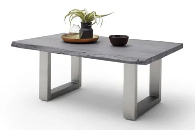 Produktbild von Couchtisch Baumkantentisch Akazie-massiv U-Form rechteckig grau lackiert 110 cm