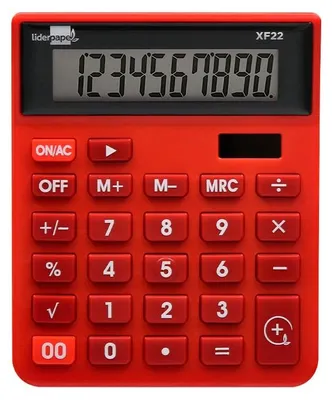 Produktbild von Liderpapel XF22 Tischrechner mit 10 Solarzellen und Batterien, rot, 127 x 105 x 24 mm