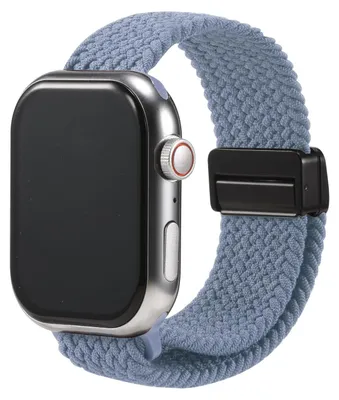 Immagine prodotto di Cinturino di ricambio in nylon intrecciato per Apple Watch 1, 2, 3, 4, 5, 6, 7, 8, 9, 10, 11, SE, 1, 2, 3, Ultra 1, 2, 3 con cassa da 42/44/45/49 mm. Cinturino in tessuto intrecciato azzurro. Cinturino regolabile per smartwatch, taglia universale.