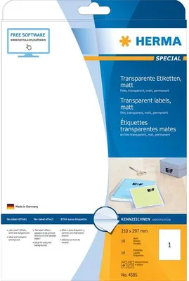 Immagine prodotto di Etichette Pellicola trasparente 210x297mm Speciale A4 LaserCopy PU=32x10 pezzi