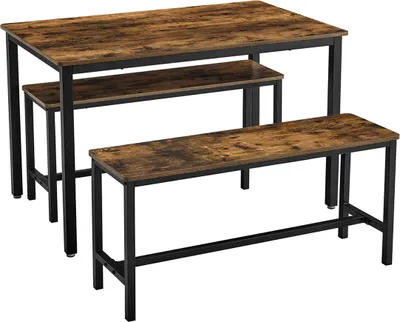 Zdjęcie produktu dla Stół Do Jadalni Z 2 Ławkami, 3-Częściowy Zestaw, Stół Kuchenny O Wymiarach 110 X 70 X 75 Cm, 2 Ławki O Wymiarach 97 X 30 X 50 Cm