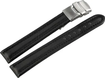 Produktbild von Echtleder-Uhrenarmband, schwarz, Faltschließe, 16 mm