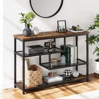 Produktbild von Konsole – Moderner, kleiner Schrank aus Holz und Glas für Wohnzimmer und Flur