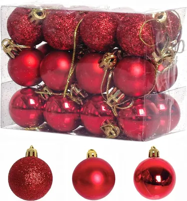 24er Set 3 cm Weihnachtskugeln, bruchsicher, rot, Kunststoff