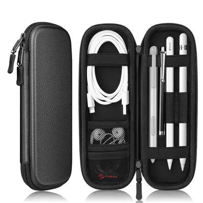 Produktbild von Fintie Hülle für Apple Pencil (1. / 2. Generation) - Kunstleder Stifthalter für Samsung, Huawei, Surface Pro Stylus Pen Tasche Schutzhülle mit Ablagefach für S Pen und USB Kabel, Schwarz
