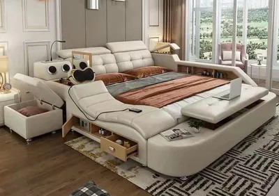 Produktbild von Multifunktions Bett Luxus Design Leder Betten Doppel Regal 180x200cm Safe Neu