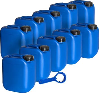 Produktbild von plasteo® 10 x 5 Liter Kanister mit Kanisterschlüssel DUO Wasserkanister Campingkanister Lebensmittelecht Gastronomie Gewerbe Camping Indoor Outdoor