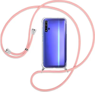 Produktbild von Handykette Backcover-Schutzhülle mit Band (Metall silberfarben) für Honor 20 / Huawei nova 5T - rosa
