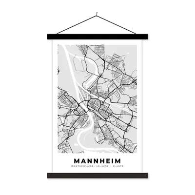 Produktbild von MuchoWow® Textilposter Stadtplan - Manheim - Karte - Deutschland - Karte 60x90 cm mit schwarzem Rahmen - Poster Wohnzimmer