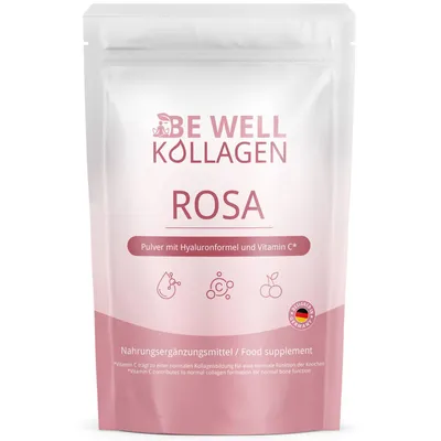 Produktbild von Be Well Kollagen ROSA Pulver | Mit Hyaluronsäure & Vitamiin C | 300 g