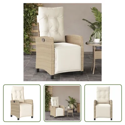 Produktbild von The Living Store Gartensessel mit Fußteil Verstellbar Beige Poly Rattan